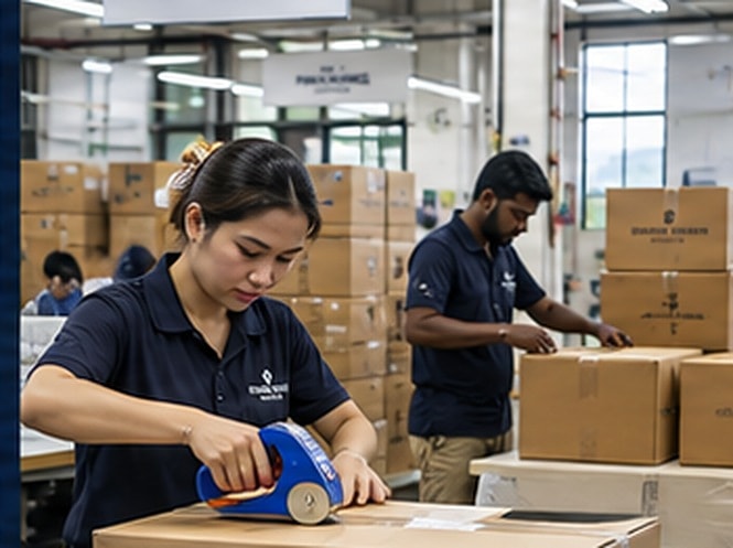 Packaging step in the Fashion Weaves Garments manufacturing process